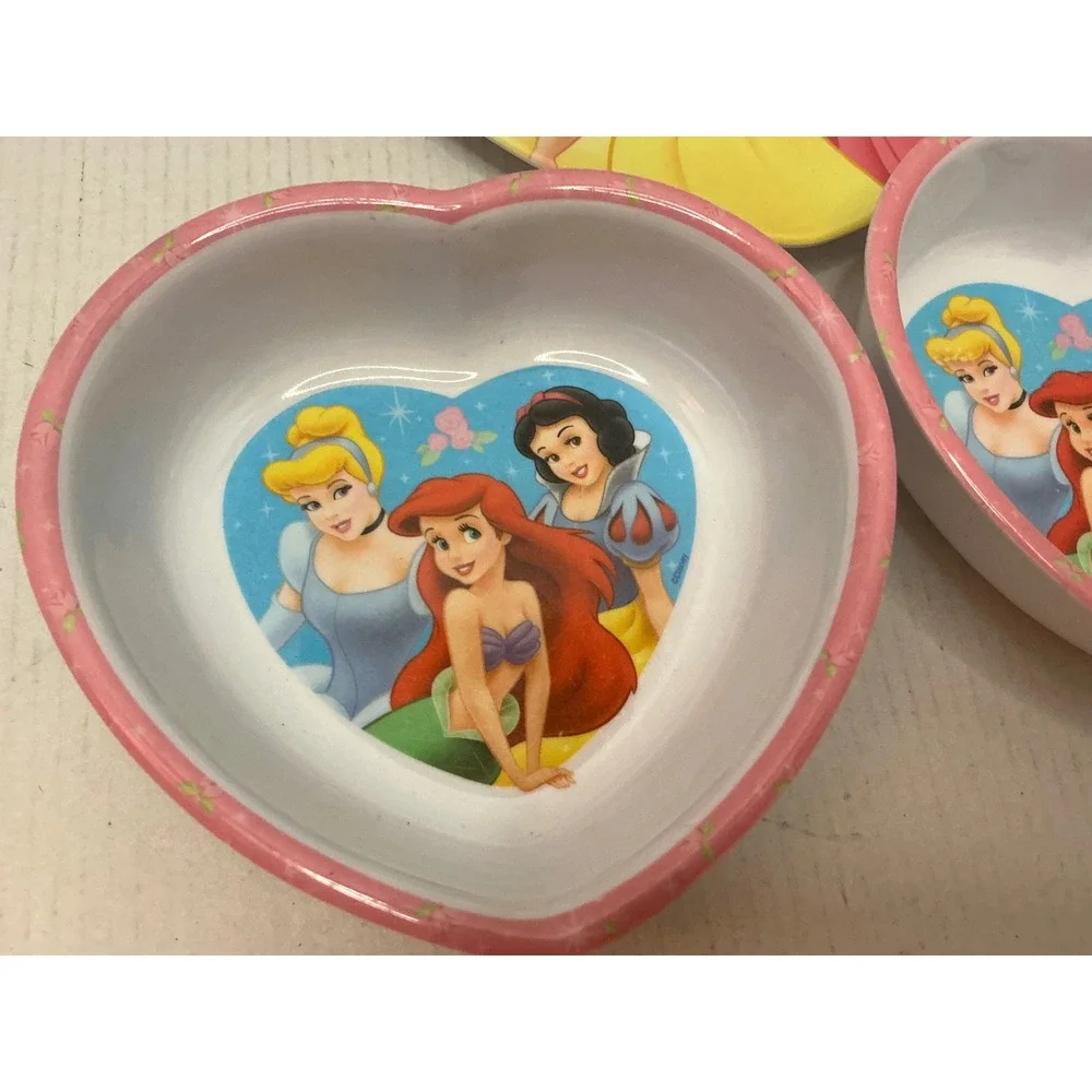 Zak Designs Disney Princess Heart Shaped Plate and Bowls Set Melamine Pink Blue